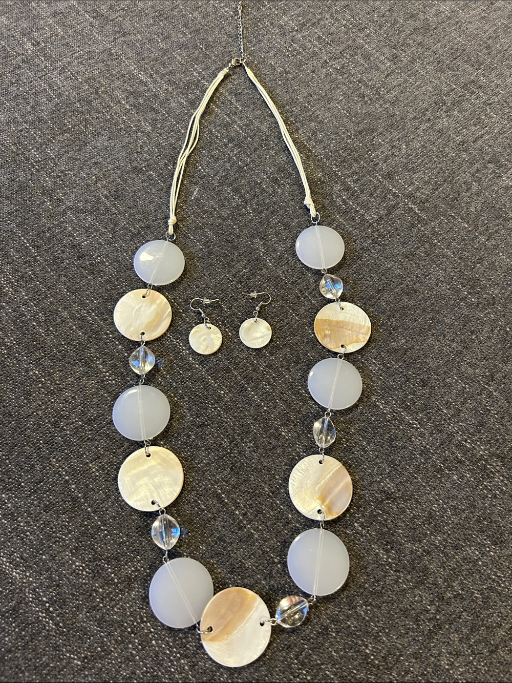 Neutral Shell & Frosted Bead Necklace and Earring Set